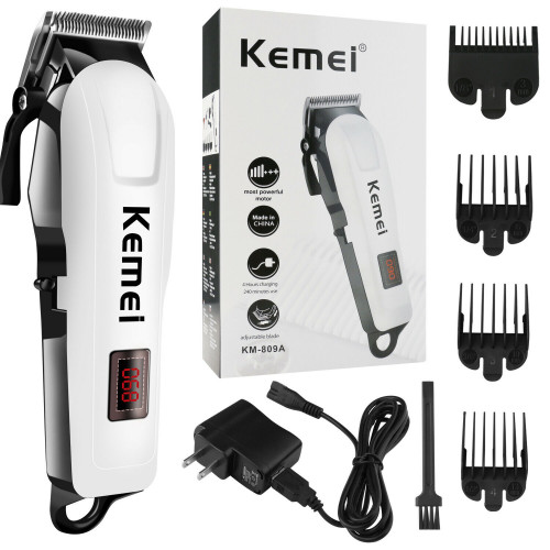 Kemei KM-809A Digital Electric Hair Clipper & Rechargeable Beard Trimmer for Men – Professional Cordless Grooming Machine (White)